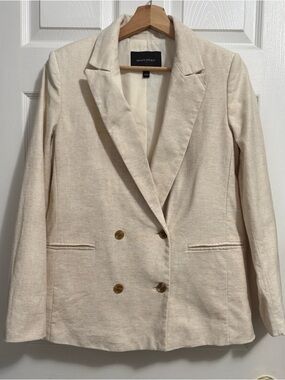 Banana Republic Cream Double-Breasted Linen-Blend Blazer
